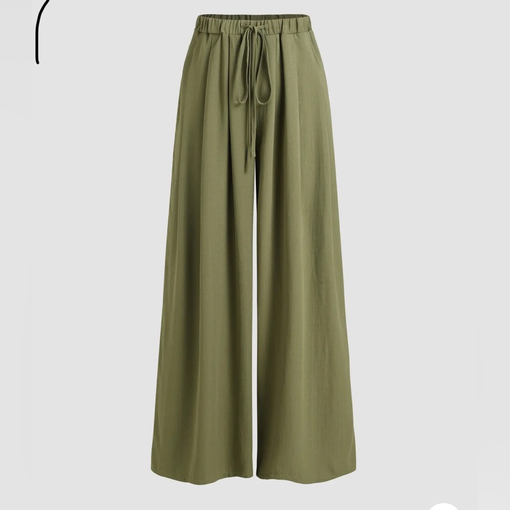 Green cinch wasted pleated wide leg pants.